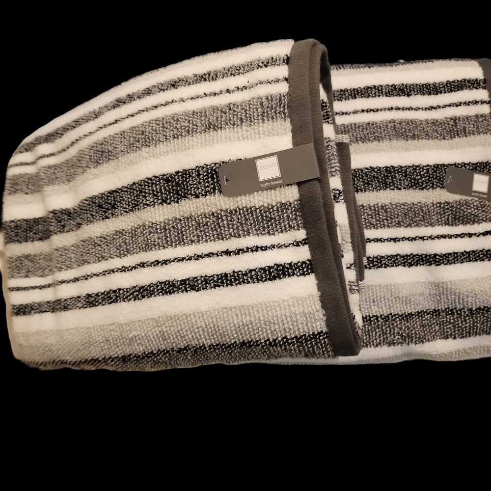 Soho 2 Bath Towels Stripes Striped Black White Gray